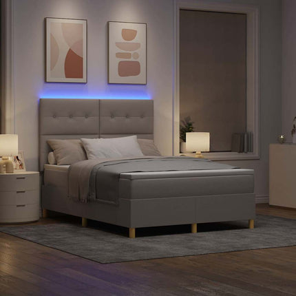 LED Box Spring Bed med hovedgærde Gråbrun 160 x 200 cm Stof