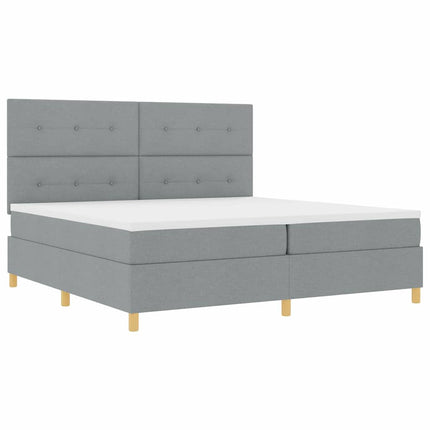 LED Box Spring Bed med hovedgærde Lysegrå 200 x 200 cm Stof