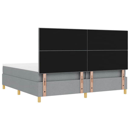 LED Box Spring Bed med hovedgærde Lysegrå 200 x 200 cm Stof