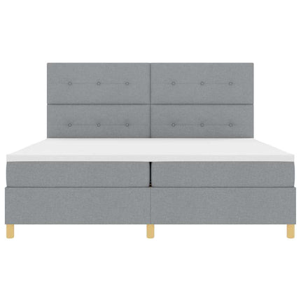 LED Box Spring Bed med hovedgærde Lysegrå 200 x 200 cm Stof