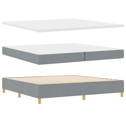 LED Box Spring Bed med hovedgærde Lysegrå 200 x 200 cm Stof