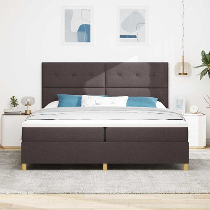 LED Box Spring Bed med hovedgærde Mørk Brun 200 x 200 cm Stof