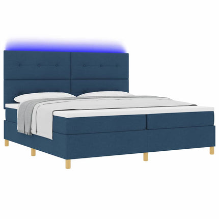 LED Box Spring Bed med hovedgærde Blå 200 x 200 cm Stof