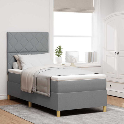LED Box Spring Bed med hovedgærde Lysegrå 90 x 200 cm Stof