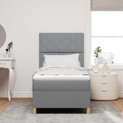 LED Box Spring Bed med hovedgærde Lysegrå 90 x 200 cm Stof