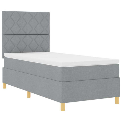 LED Box Spring Bed med hovedgærde Lysegrå 90 x 200 cm Stof