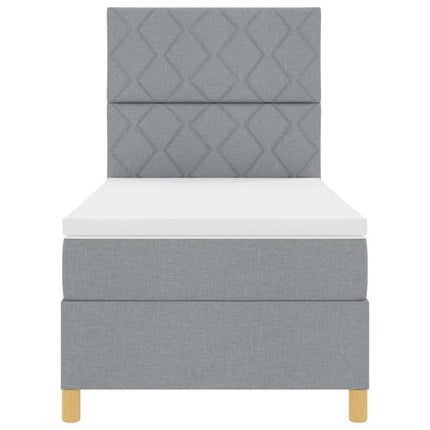LED Box Spring Bed med hovedgærde Lysegrå 90 x 200 cm Stof