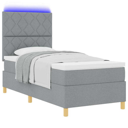 LED Box Spring Bed med hovedgærde Lysegrå 90 x 200 cm Stof