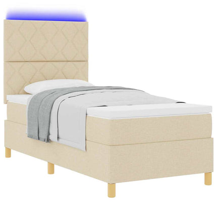 LED Box Spring Bed med hovedgærde Creme 90 x 200 cm Stof
