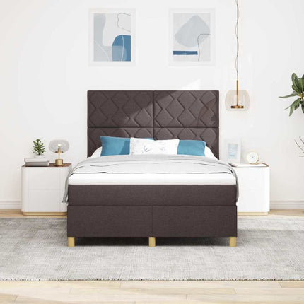 LED Box Spring Bed med madras Mørk Brun 140 x 190 cm Stof