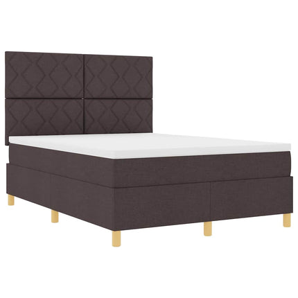 LED Box Spring Bed med madras Mørk Brun 140 x 190 cm Stof