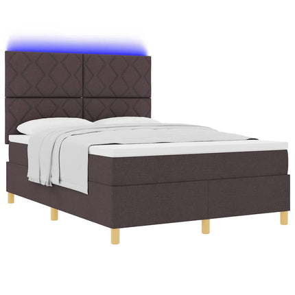 LED Box Spring Bed med madras Mørk Brun 140 x 190 cm Stof