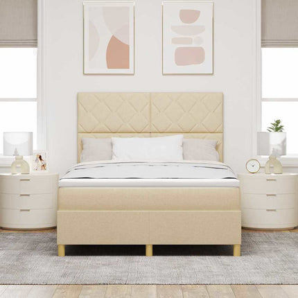 LED Box Spring Bed med hovedgærde Creme 140 x 200 cm Stof