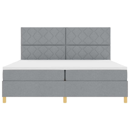 LED Box Spring Bed med hovedgærde Lysegrå 200 x 200 cm Stof