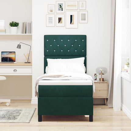 LED Box Spring Bed med madras Mørkegrøn 80 x 200 cm Stof