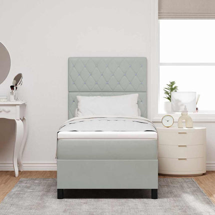 LED Box Spring Bed med madras Lysegrå 90 x 200 cm Fløjl