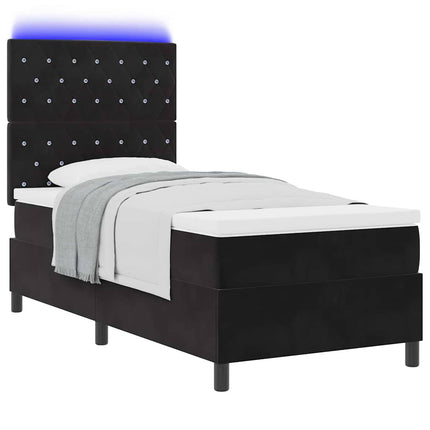 LED Box Spring Bed med madras Sort 90 x 200 cm Fløjl