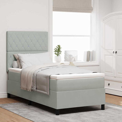 LED Box Spring Bed med madras Lysegrå 100 x 200 cm Fløjl