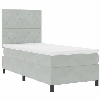 LED Box Spring Bed med madras Lysegrå 100 x 200 cm Fløjl