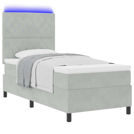 LED Box Spring Bed med madras Lysegrå 100 x 200 cm Fløjl