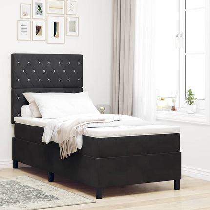 LED Box Spring Bed med madras Sort 100 x 200 cm Fløjl