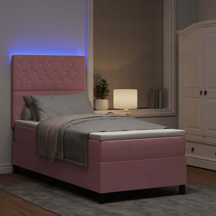LED Box Spring Bed med madras Lyserød 100 x 200 cm Fløjl