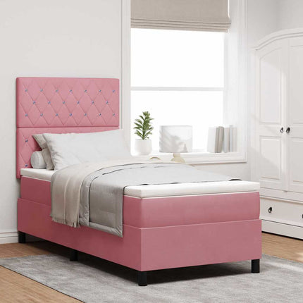 LED Box Spring Bed med madras Lyserød 100 x 200 cm Fløjl