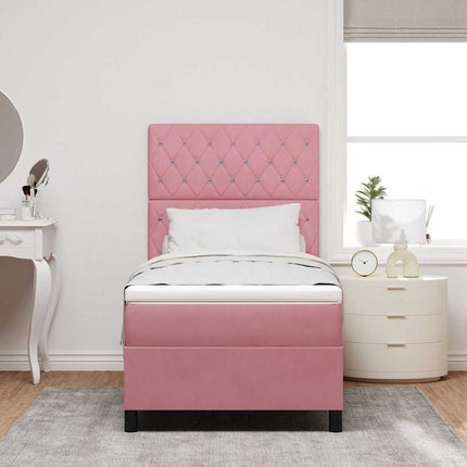 LED Box Spring Bed med madras Lyserød 100 x 200 cm Fløjl