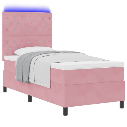 LED Box Spring Bed med madras Lyserød 100 x 200 cm Fløjl