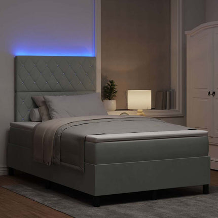 LED Box Spring Bed med madras Lysegrå 120 x 190 cm Fløjl