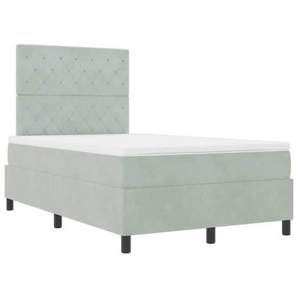 LED Box Spring Bed med madras Lysegrå 120 x 190 cm Fløjl
