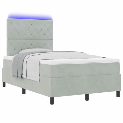 LED Box Spring Bed med madras Lysegrå 120 x 190 cm Fløjl