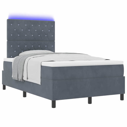 LED Box Spring Bed med madras Mørkegrå 120 x 190 cm Fløjl
