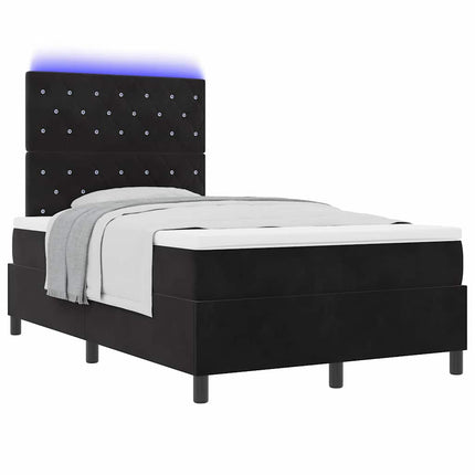 LED Box Spring Bed med madras Sort 120 x 190 cm Fløjl