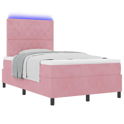 LED Box Spring Bed med madras Lyserød 120 x 190 cm Fløjl