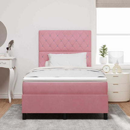 LED Box Spring Bed med madras Lyserød 120 x 200 cm Fløjl