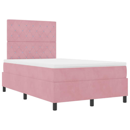 LED Box Spring Bed med madras Lyserød 120 x 200 cm Fløjl
