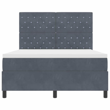 LED Box Spring Bed med madras Mørkegrå 140 x 190 cm Fløjl