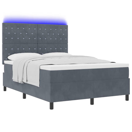 LED Box Spring Bed med madras Mørkegrå 140 x 190 cm Fløjl