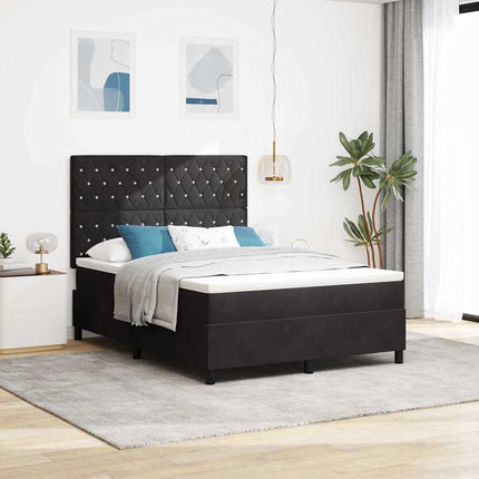 LED Box Spring Bed med madras Sort 140 x 190 cm Fløjl