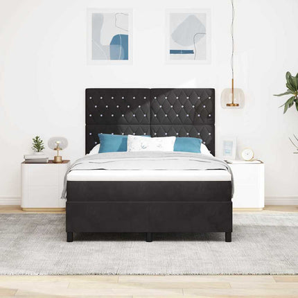 LED Box Spring Bed med madras Sort 140 x 190 cm Fløjl