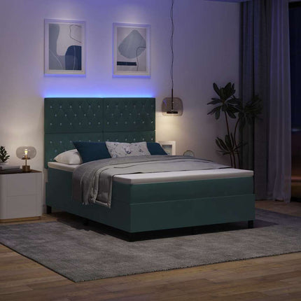 LED Box Spring Bed med madras Mørkegrøn 160 x 200 cm Fløjl