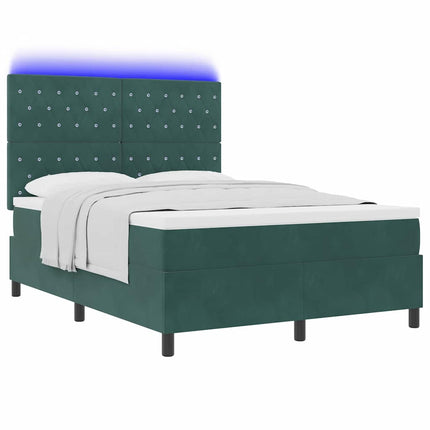 LED Box Spring Bed med madras Mørkegrøn 160 x 200 cm Fløjl