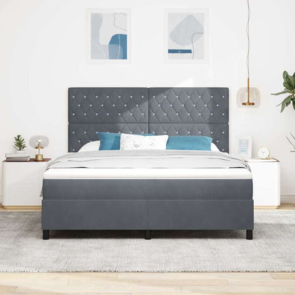 LED Box Spring Bed med madras Mørkegrå 180 x 200 cm Fløjl