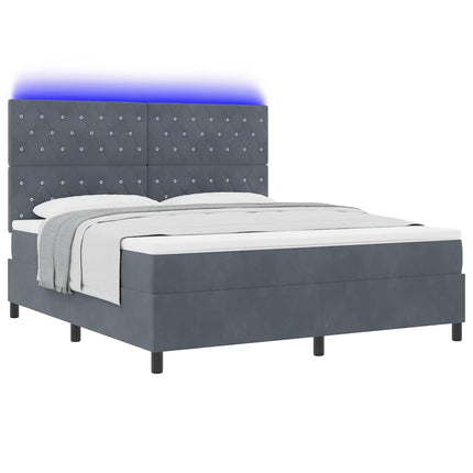 LED Box Spring Bed med madras Mørkegrå 180 x 200 cm Fløjl