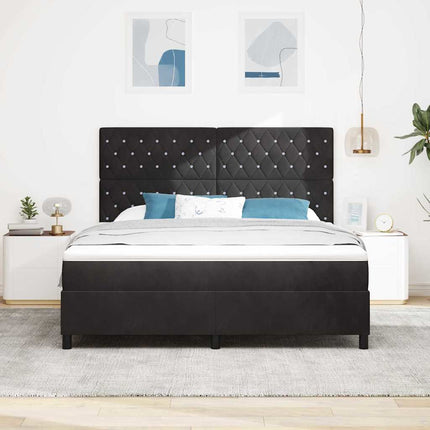 LED Box Spring Bed med madras Sort 180 x 200 cm Fløjl