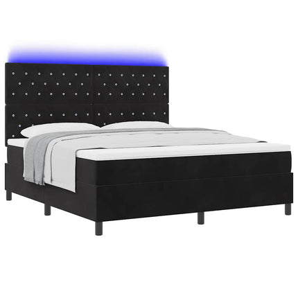 LED Box Spring Bed med madras Sort 180 x 200 cm Fløjl
