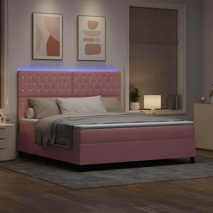 LED Box Spring Bed med madras Lyserød 180 x 200 cm Fløjl