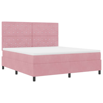 LED Box Spring Bed med madras Lyserød 180 x 200 cm Fløjl