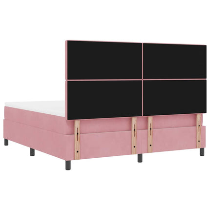 LED Box Spring Bed med madras Lyserød 180 x 200 cm Fløjl